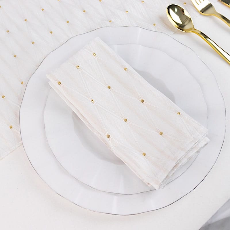5 Pack 17x17 in Jacquard Cloth Napkins Diamond Trellis with Gold Accent Dots
