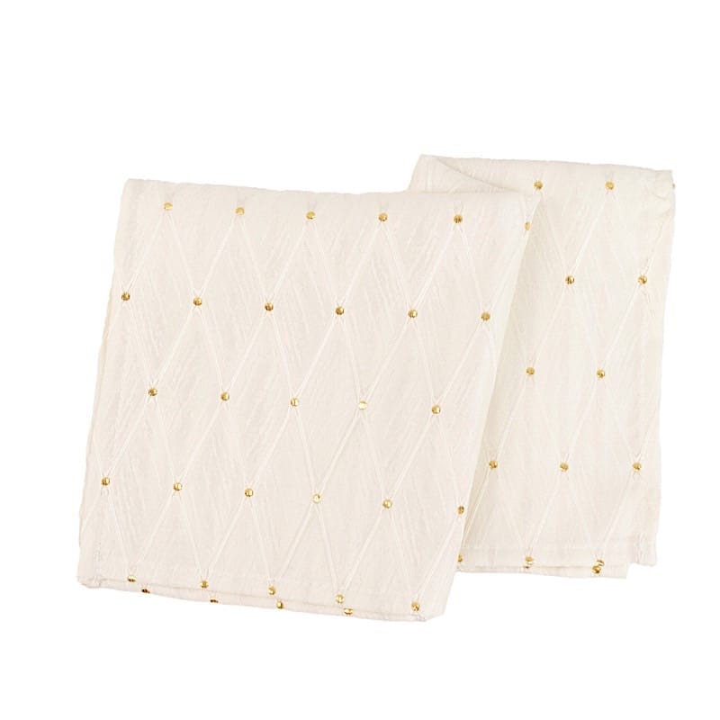 5 Pack 17x17 in Jacquard Cloth Napkins Diamond Trellis with Gold Accent Dots
