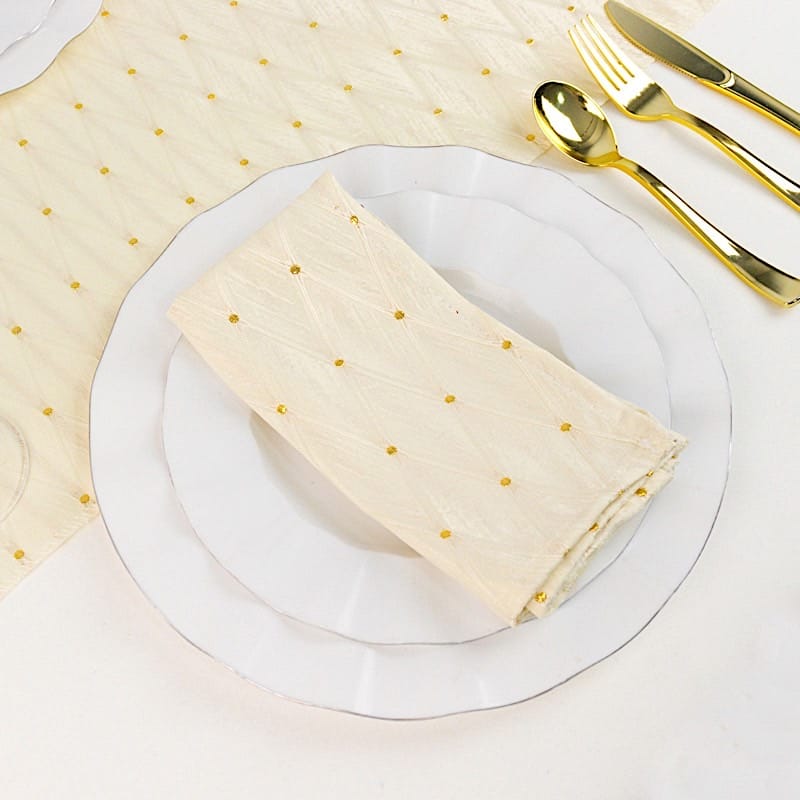 5 Pack 17x17 in Jacquard Cloth Napkins Diamond Trellis with Gold Accent Dots