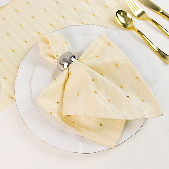 5 Pack 17x17 in Jacquard Cloth Napkins Diamond Trellis with Gold Accent Dots
