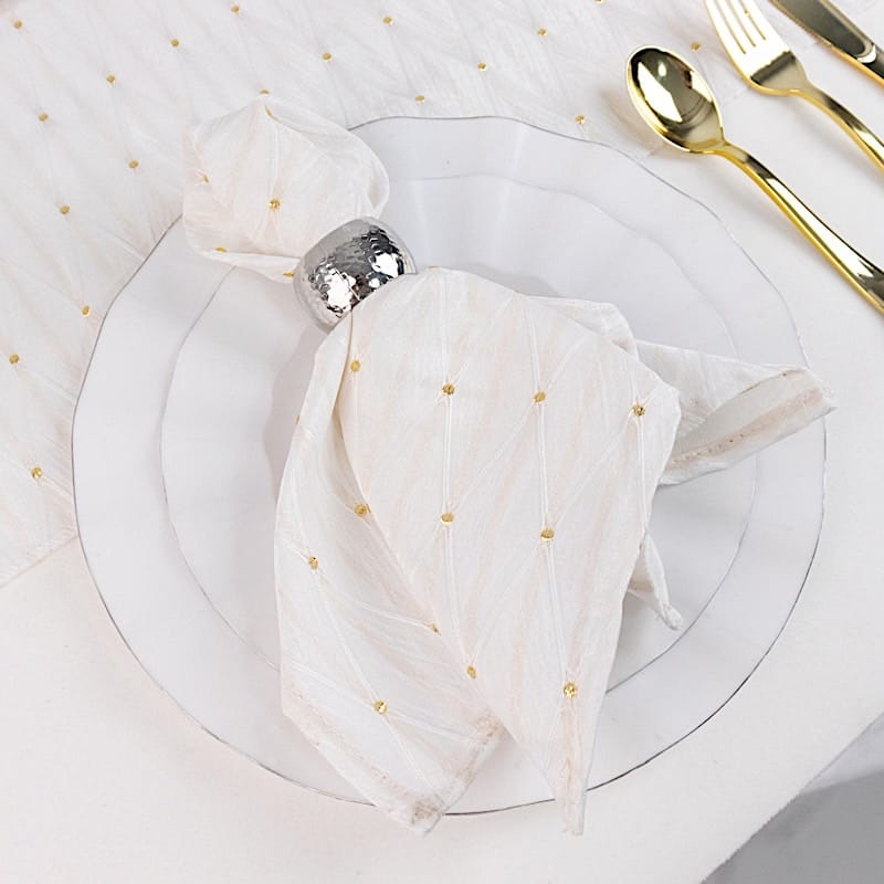 5 Pack 17x17 in Jacquard Cloth Napkins Diamond Trellis with Gold Accent Dots