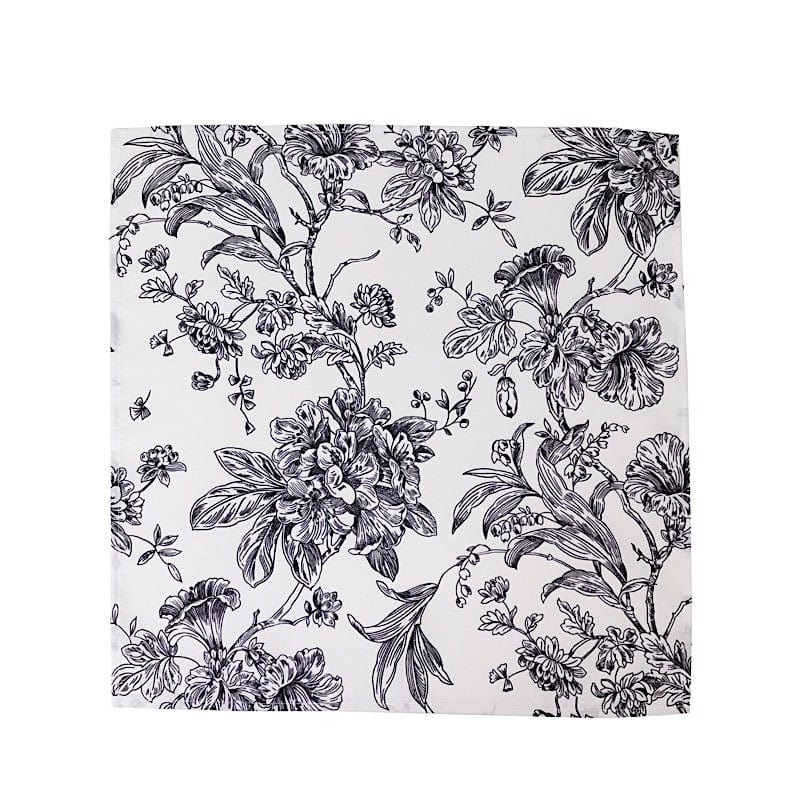 5 White Polyester Dinner Napkins 20x20 with French Toile Pattern