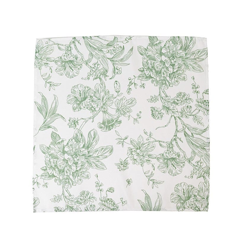 5 White Polyester Dinner Napkins 20x20 with French Toile Pattern