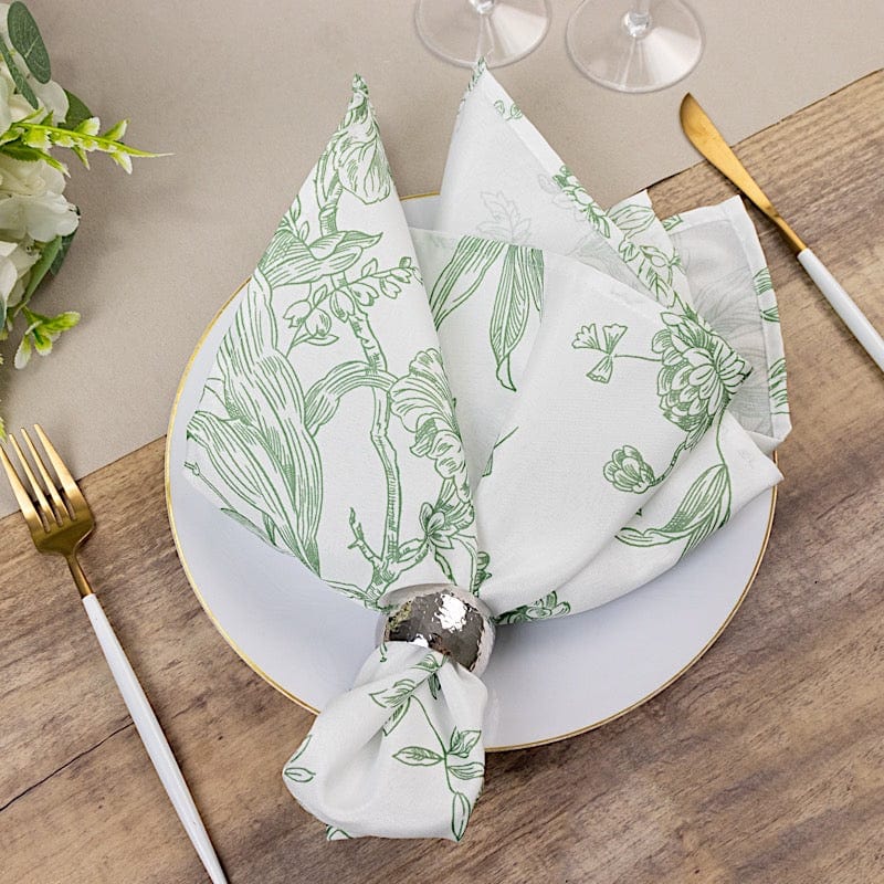 5 White Polyester Dinner Napkins 20x20 with French Toile Pattern