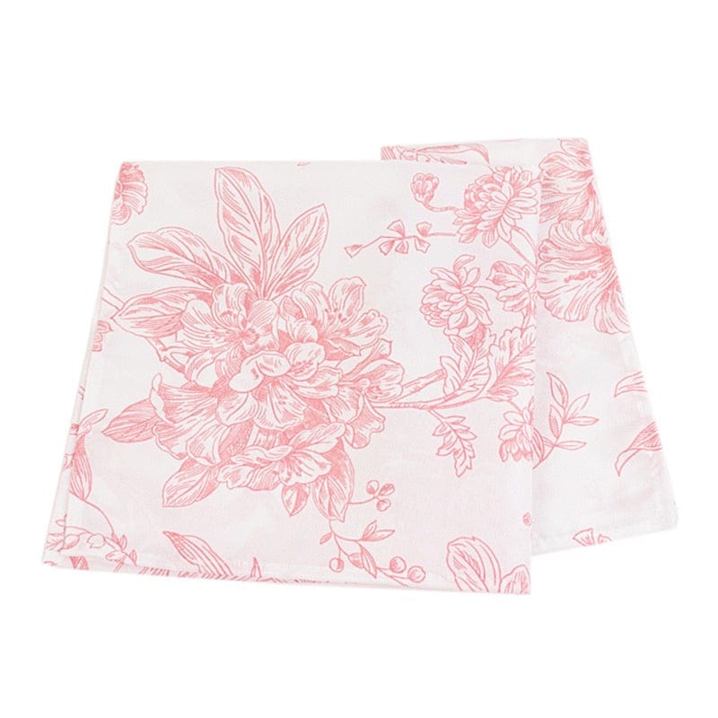 5 White Polyester Dinner Napkins 20x20 with French Toile Pattern
