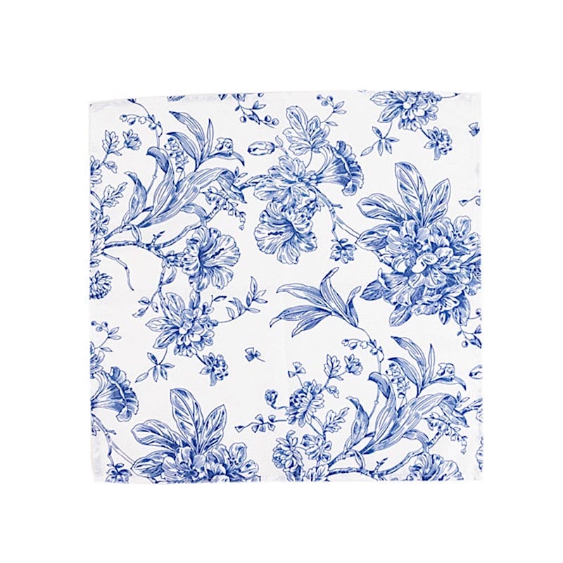 5 White Polyester Dinner Napkins 20x20 with French Toile Pattern
