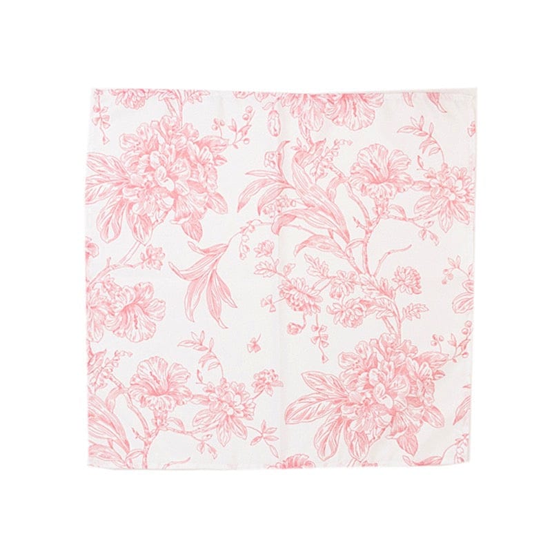 5 White Polyester Dinner Napkins 20x20 with French Toile Pattern