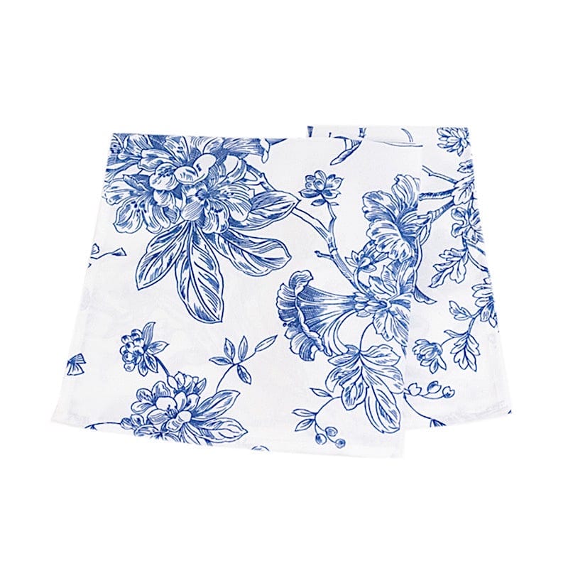 5 White Polyester Dinner Napkins 20x20 with French Toile Pattern