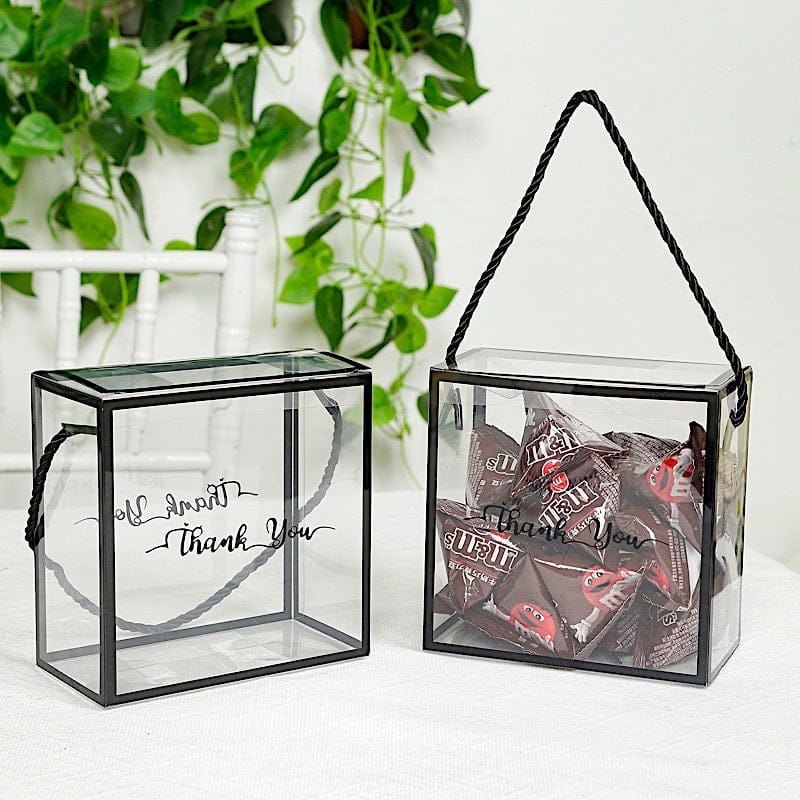 25 Clear PVC Favor Boxes with Rope Handles and Thank You Print