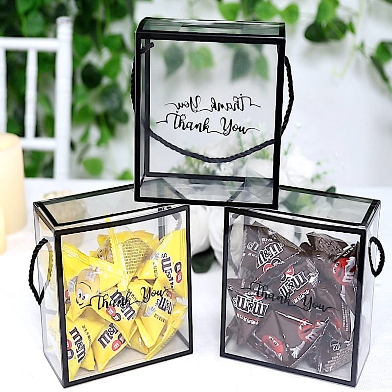 25 Clear PVC Favor Boxes with Rope Handles and Thank You Print