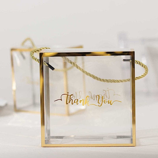 25 Clear PVC Favor Boxes with Rope Handles and Thank You Print