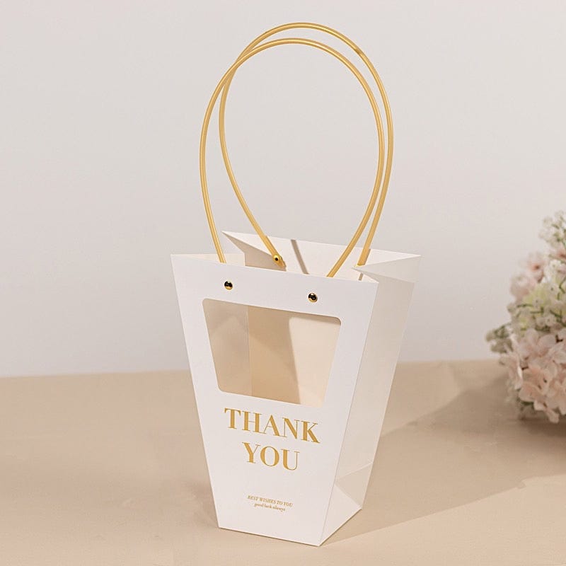 6 Clear Window White Paper Flower Gift Bags with Handles