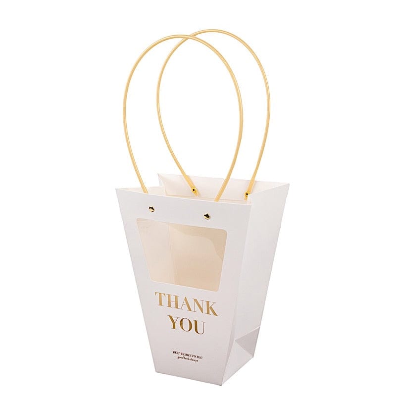 6 Clear Window White Paper Flower Gift Bags with Handles