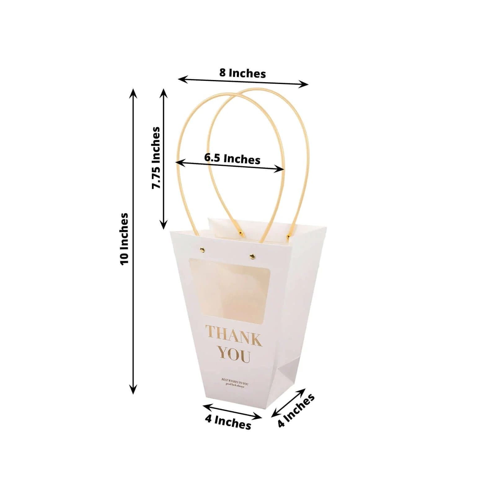 6 Clear Window White Paper Flower Gift Bags with Handles