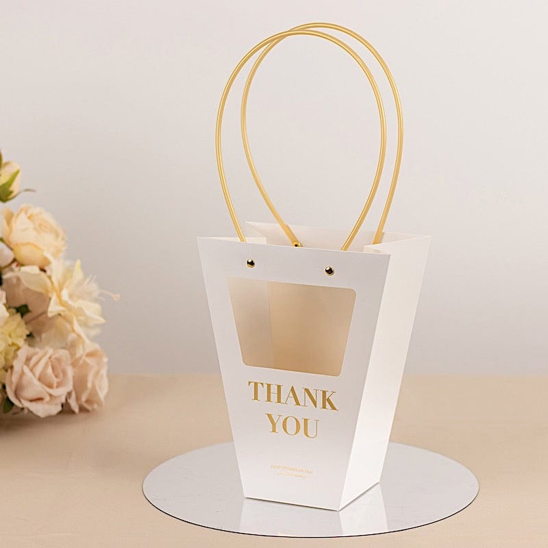 6 Clear Window White Paper Flower Gift Bags with Handles