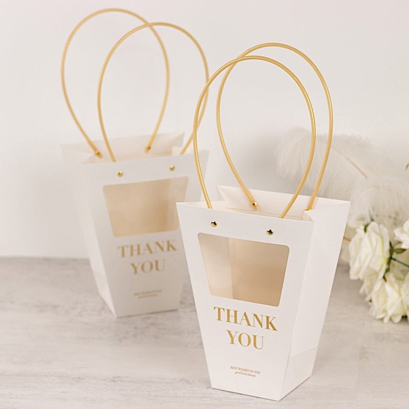 6 Clear Window White Paper Flower Gift Bags with Handles