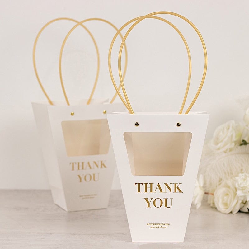 6 Clear Window White Paper Flower Gift Bags with Handles