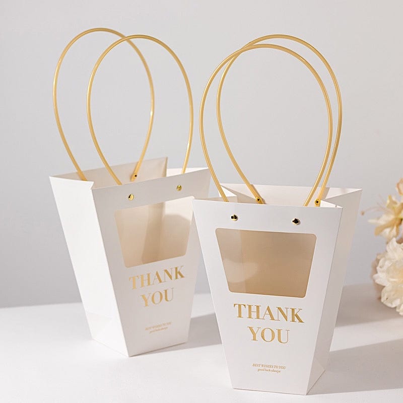 6 Clear Window White Paper Flower Gift Bags with Handles