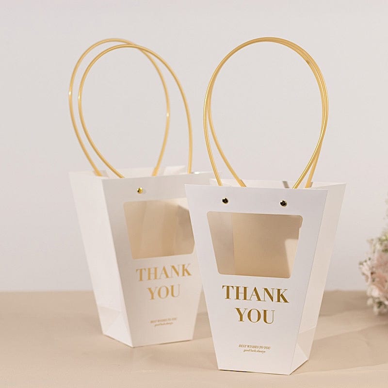 6 Clear Window White Paper Flower Gift Bags with Handles