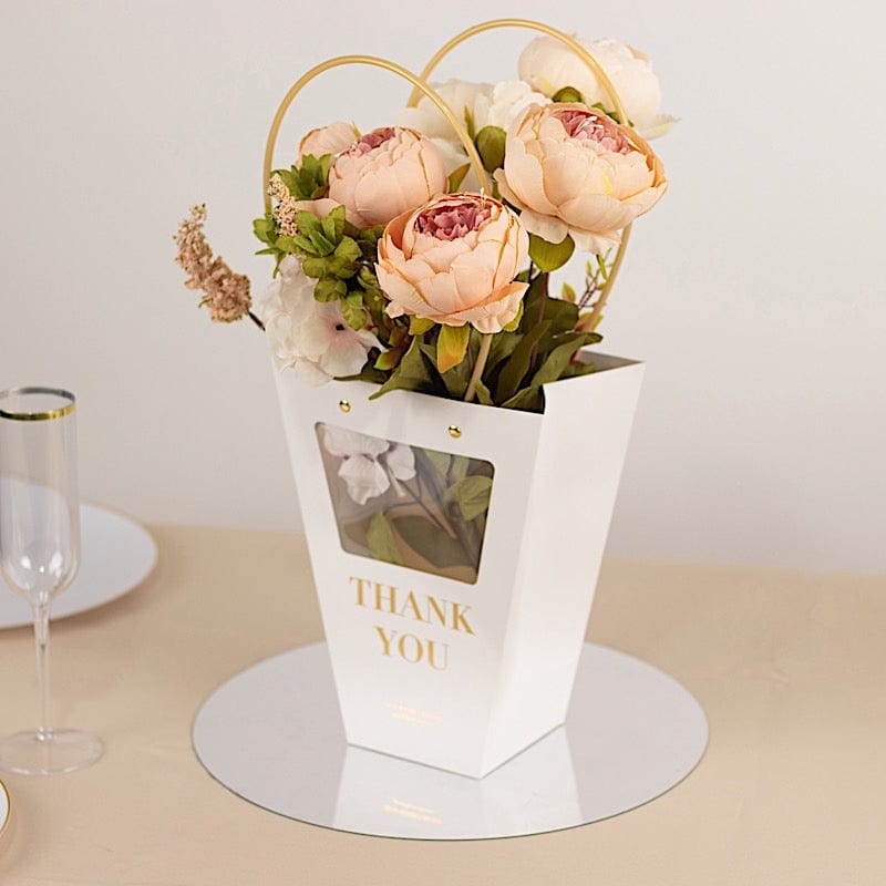 6 Clear Window White Paper Flower Gift Bags with Handles