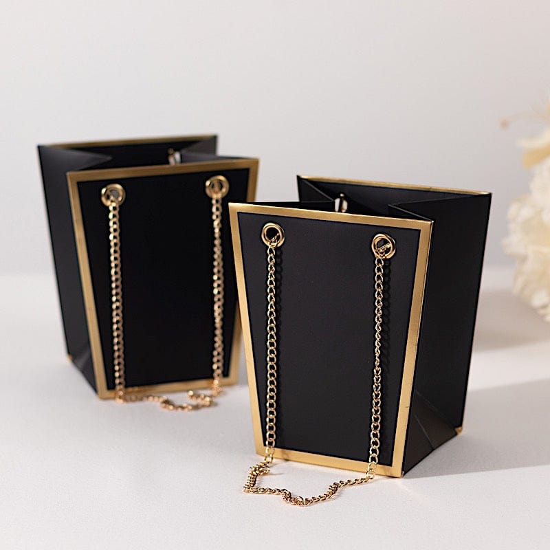 6 Gold Edge 5 in Paper Favor Gift Bags with Metal Chain Handles