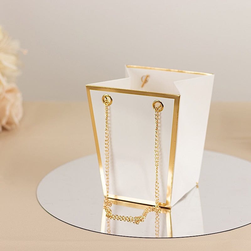 6 Gold Edge 5 in Paper Favor Gift Bags with Metal Chain Handles