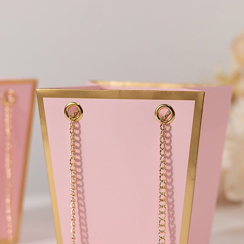 6 Gold Edge 5 in Paper Favor Gift Bags with Metal Chain Handles