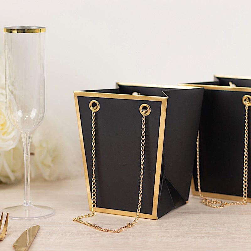 6 Gold Edge 5 in Paper Favor Gift Bags with Metal Chain Handles