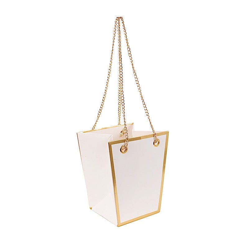 6 Gold Edge 5 in Paper Favor Gift Bags with Metal Chain Handles