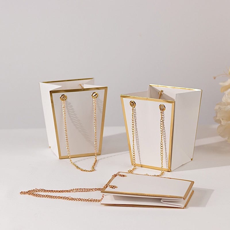 6 Gold Edge 5 in Paper Favor Gift Bags with Metal Chain Handles