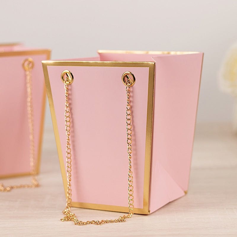 6 Gold Edge 5 in Paper Favor Gift Bags with Metal Chain Handles