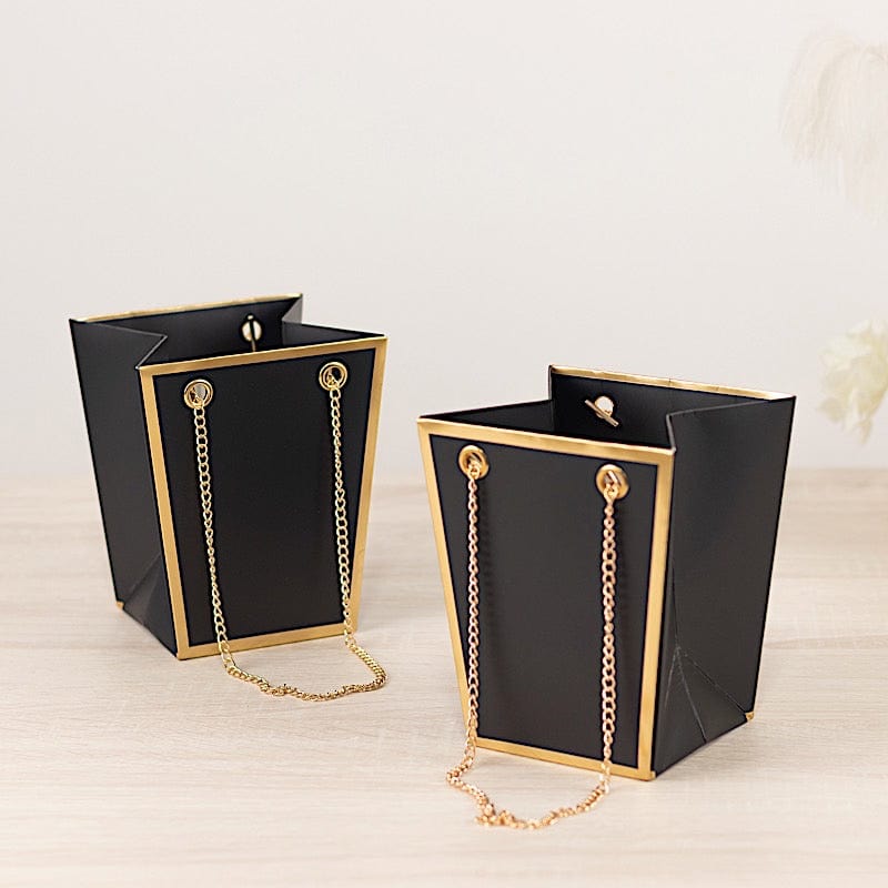 6 Gold Edge 5 in Paper Favor Gift Bags with Metal Chain Handles