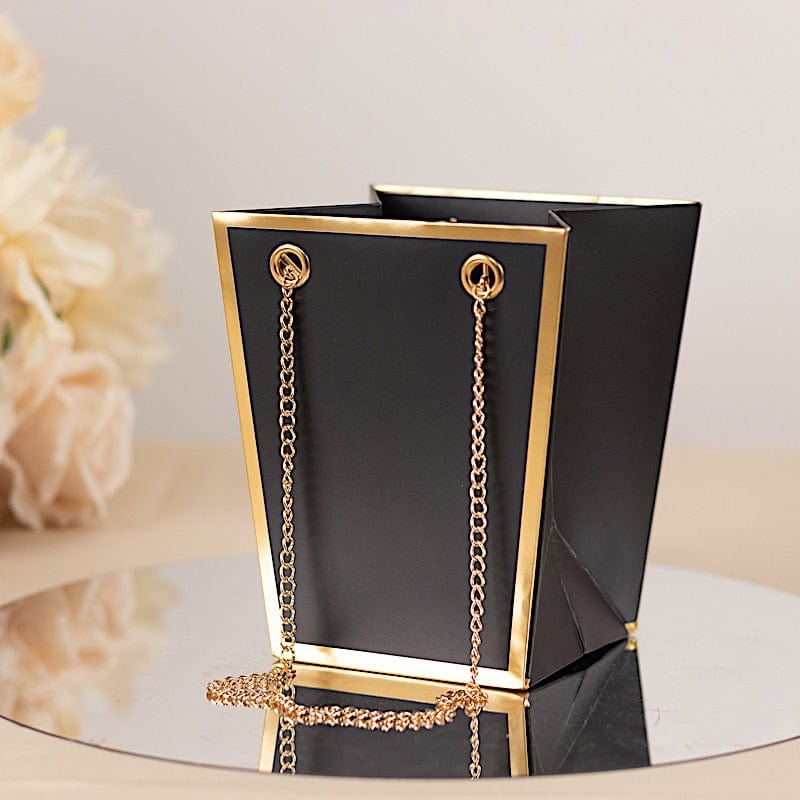 6 Gold Edge 5 in Paper Favor Gift Bags with Metal Chain Handles