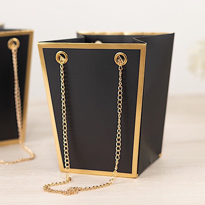 6 Gold Edge 5 in Paper Favor Gift Bags with Metal Chain Handles