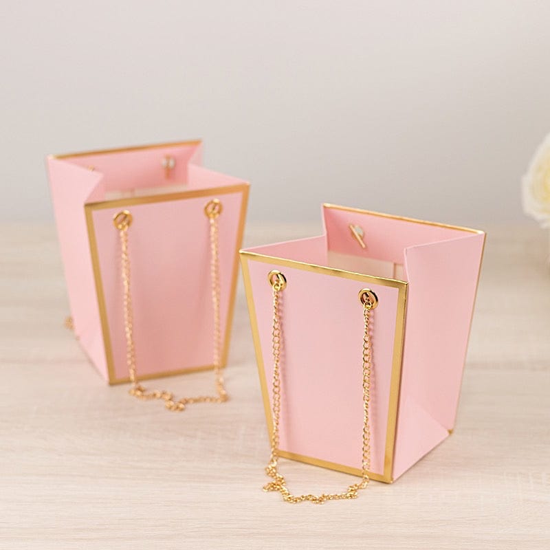 6 Gold Edge 5 in Paper Favor Gift Bags with Metal Chain Handles