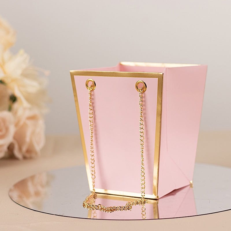 6 Gold Edge 5 in Paper Favor Gift Bags with Metal Chain Handles