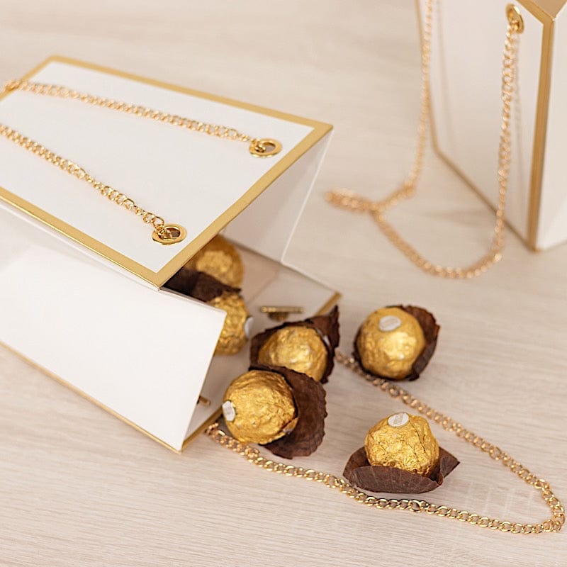 6 Gold Edge 5 in Paper Favor Gift Bags with Metal Chain Handles