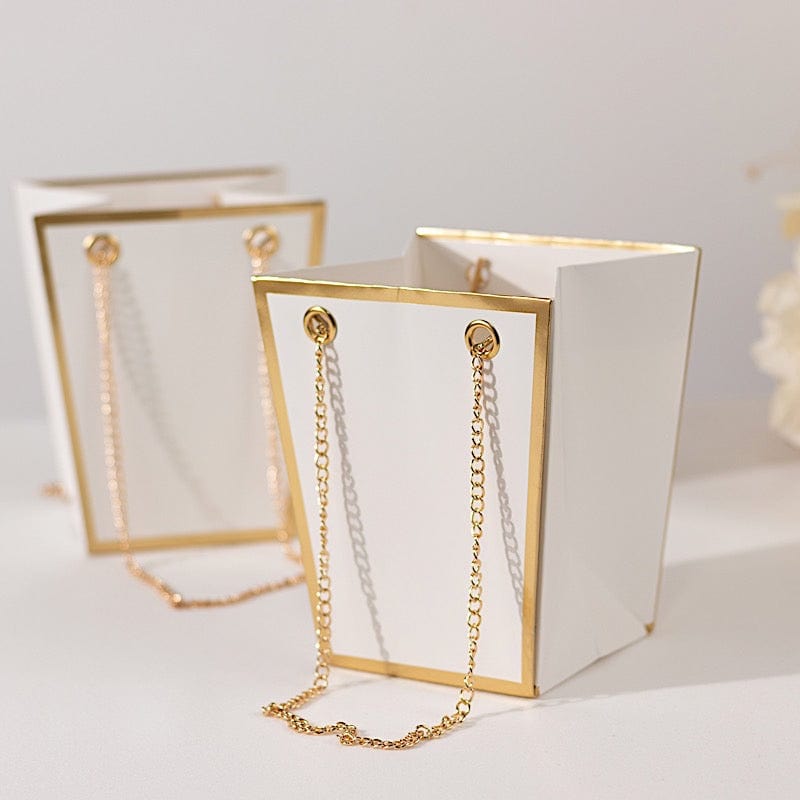 6 Gold Edge 5 in Paper Favor Gift Bags with Metal Chain Handles