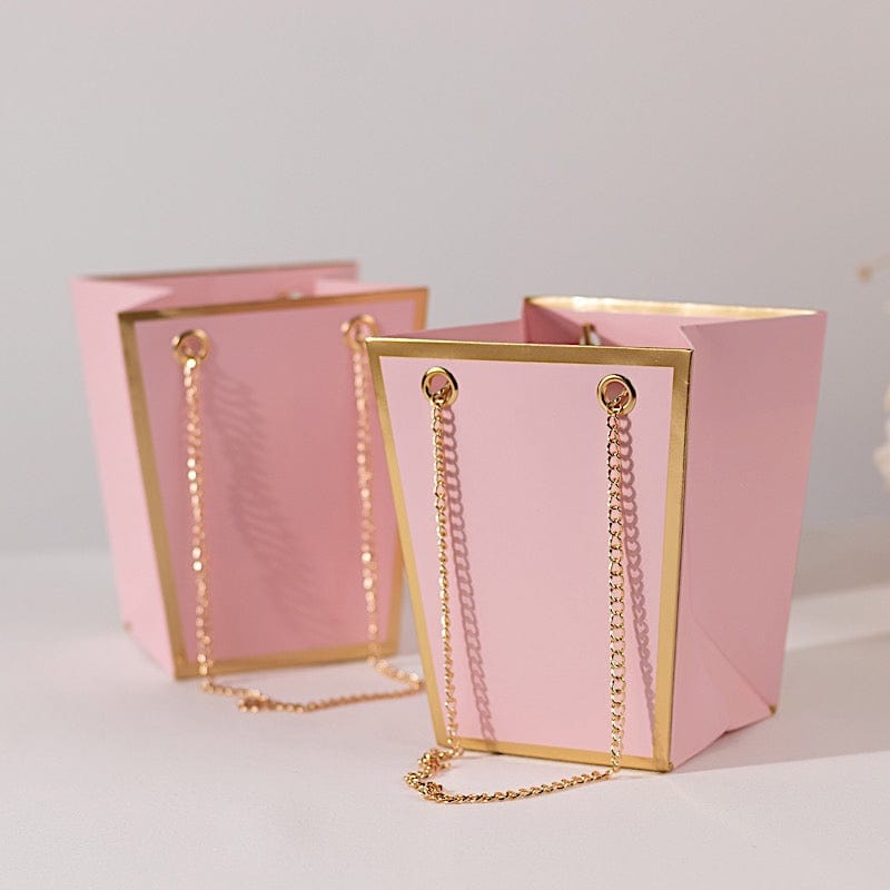 6 Gold Edge 5 in Paper Favor Gift Bags with Metal Chain Handles