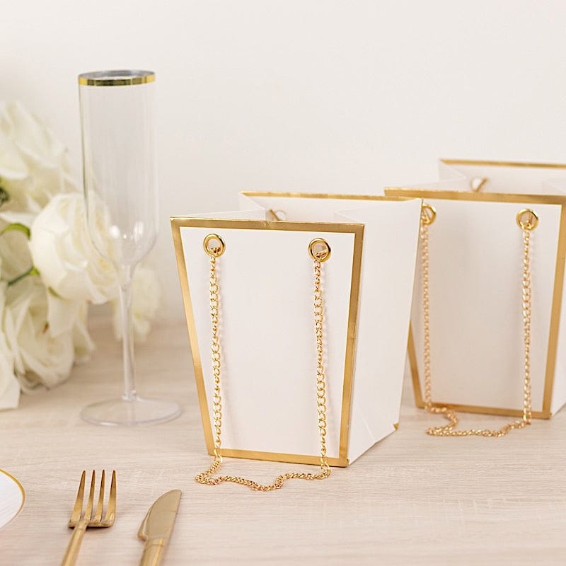 6 Gold Edge 5 in Paper Favor Gift Bags with Metal Chain Handles