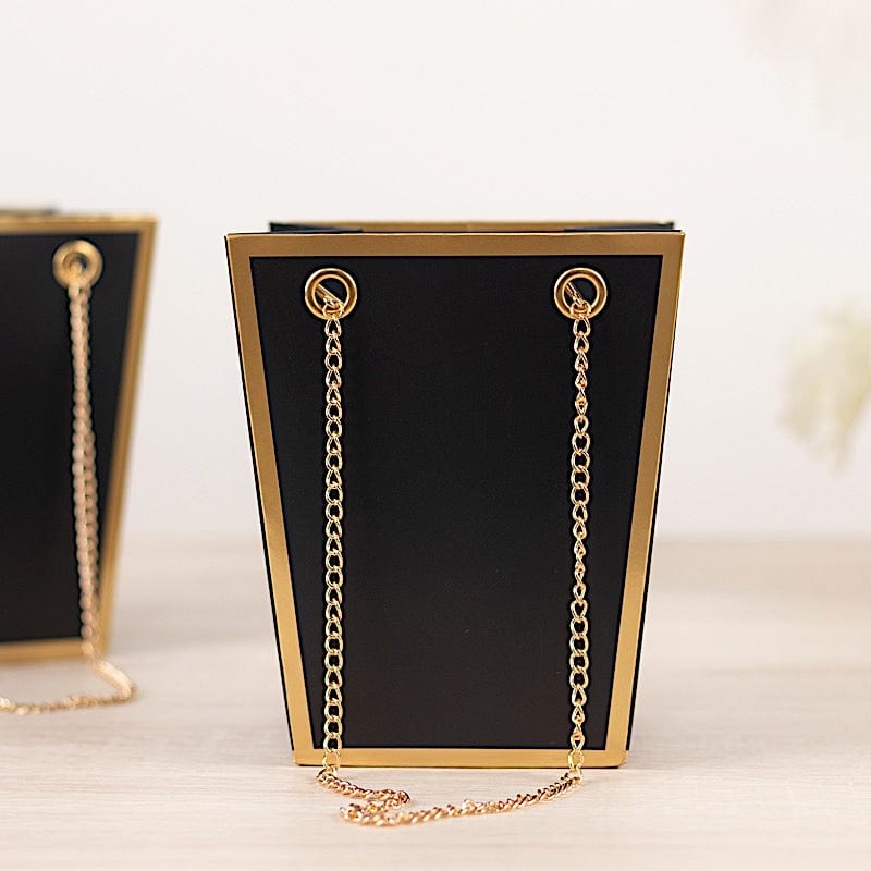 6 Gold Edge 5 in Paper Favor Gift Bags with Metal Chain Handles