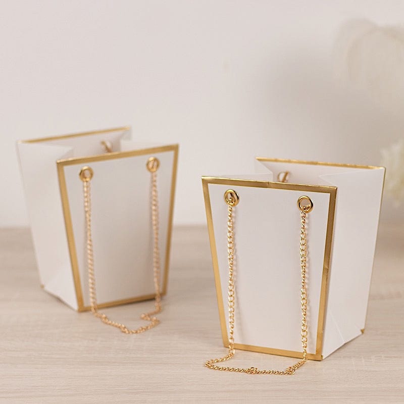 6 Gold Edge 5 in Paper Favor Gift Bags with Metal Chain Handles