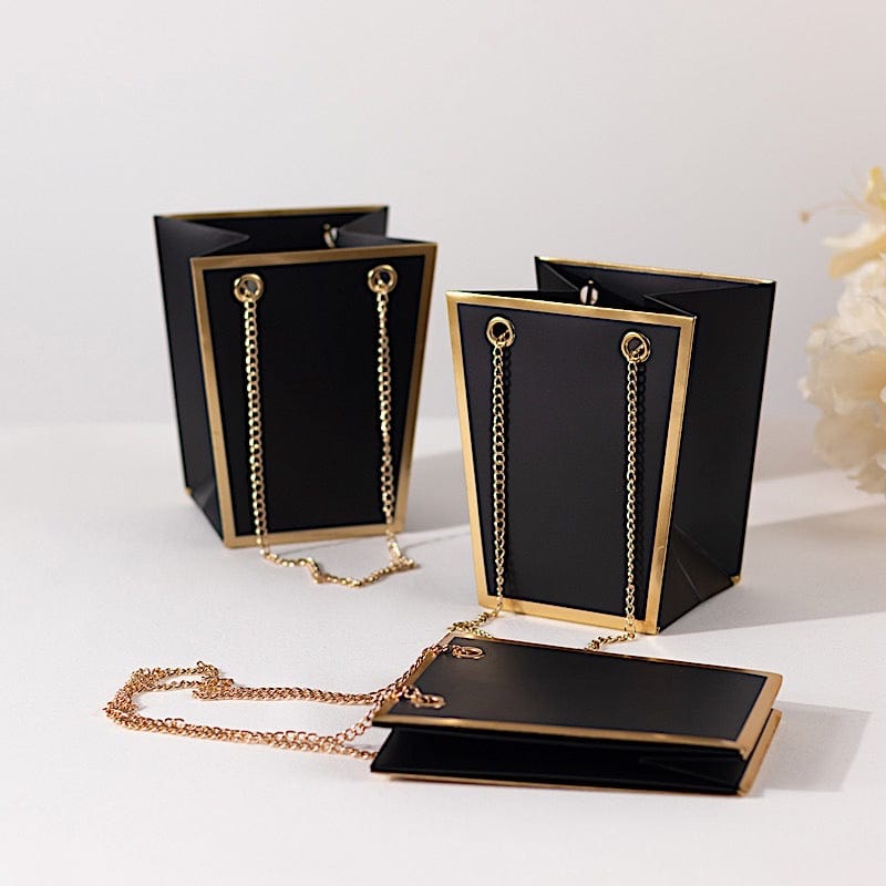 6 Gold Edge 5 in Paper Favor Gift Bags with Metal Chain Handles