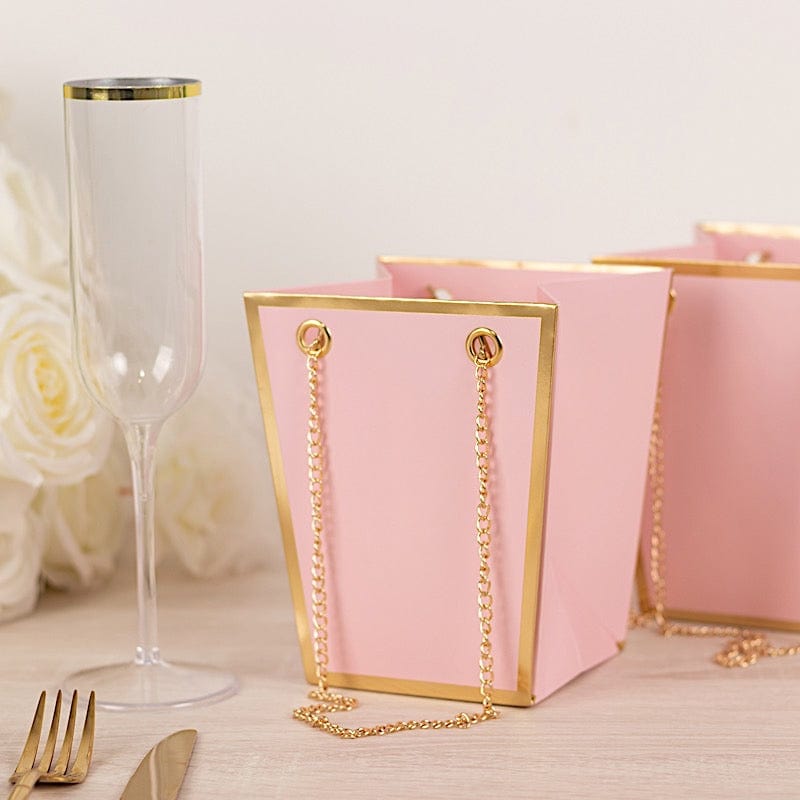 6 Gold Edge 5 in Paper Favor Gift Bags with Metal Chain Handles