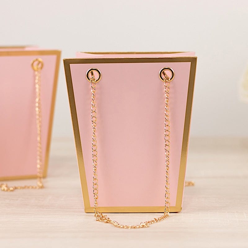 6 Gold Edge 5 in Paper Favor Gift Bags with Metal Chain Handles