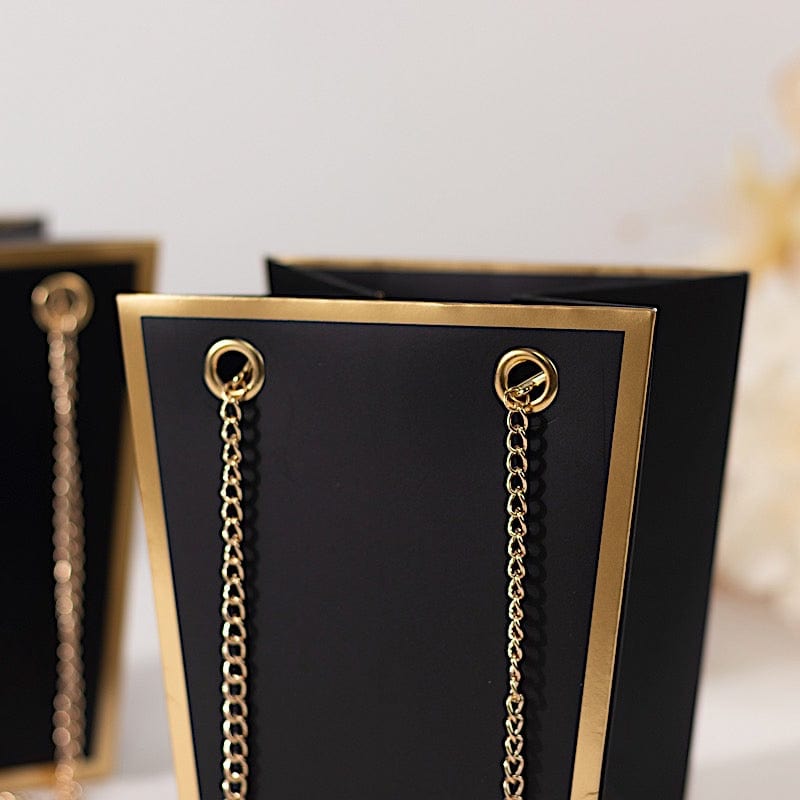 6 Gold Edge 5 in Paper Favor Gift Bags with Metal Chain Handles