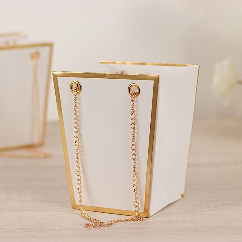 6 Gold Edge 5 in Paper Favor Gift Bags with Metal Chain Handles