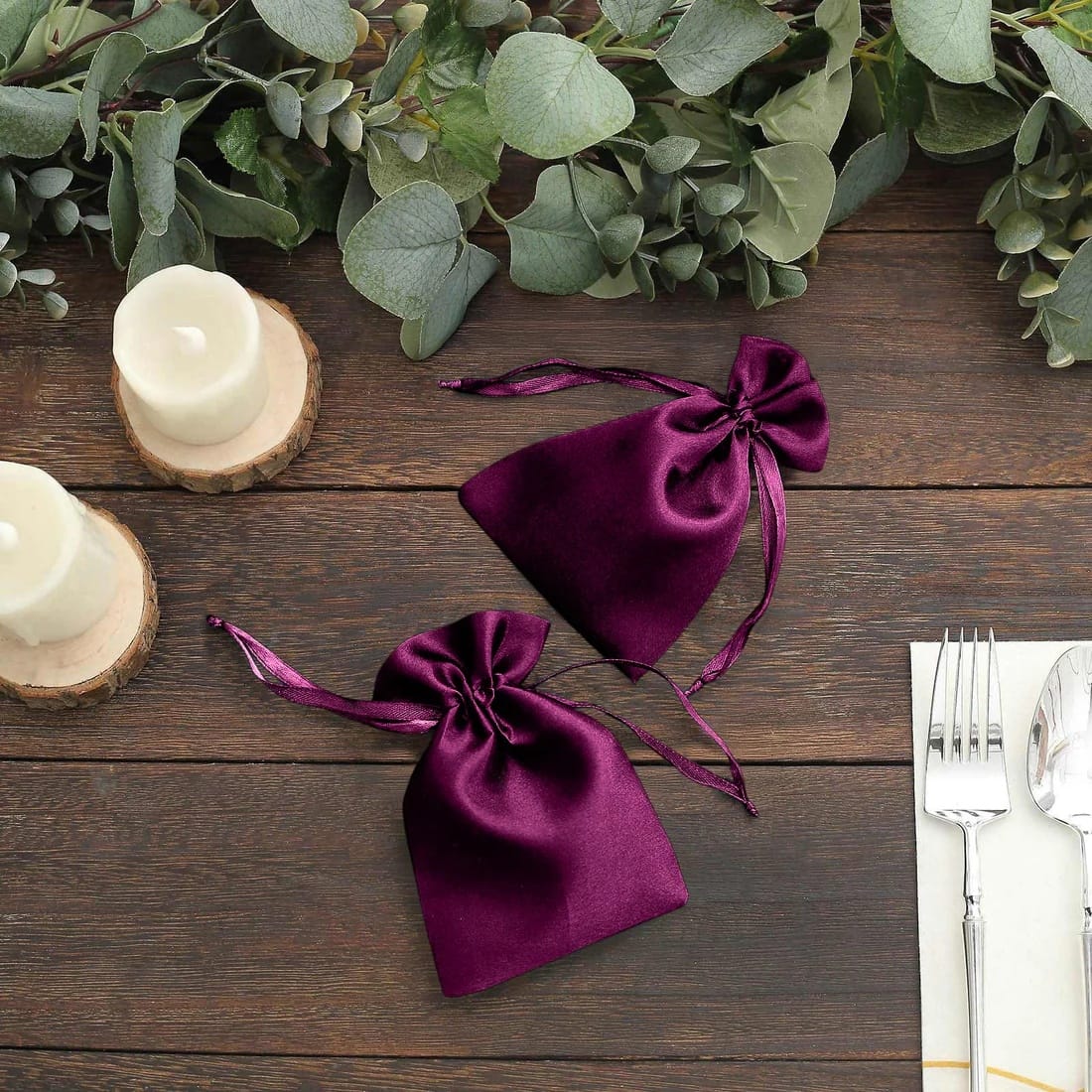 60 Favor Bags 3x4 in Satin Wedding Party Drawstring Pouch