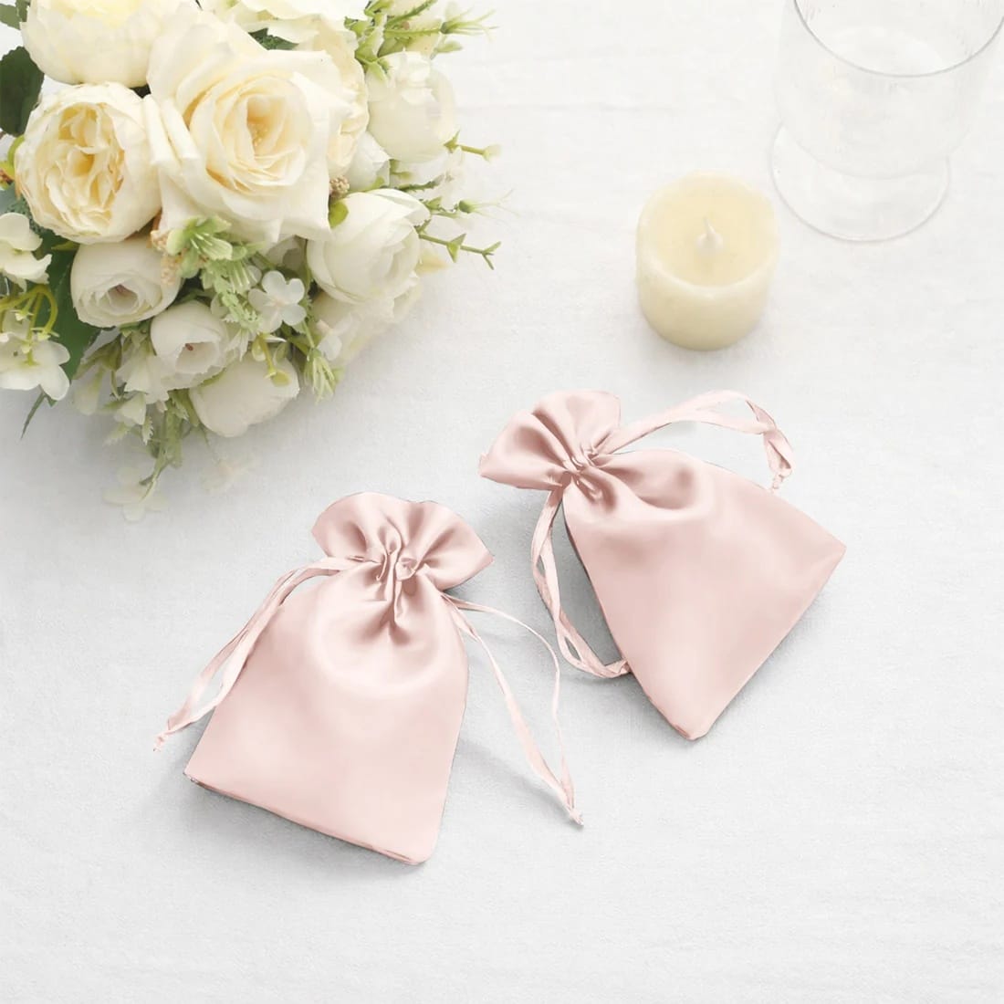 60 Favor Bags 3x4 in Satin Wedding Party Drawstring Pouch