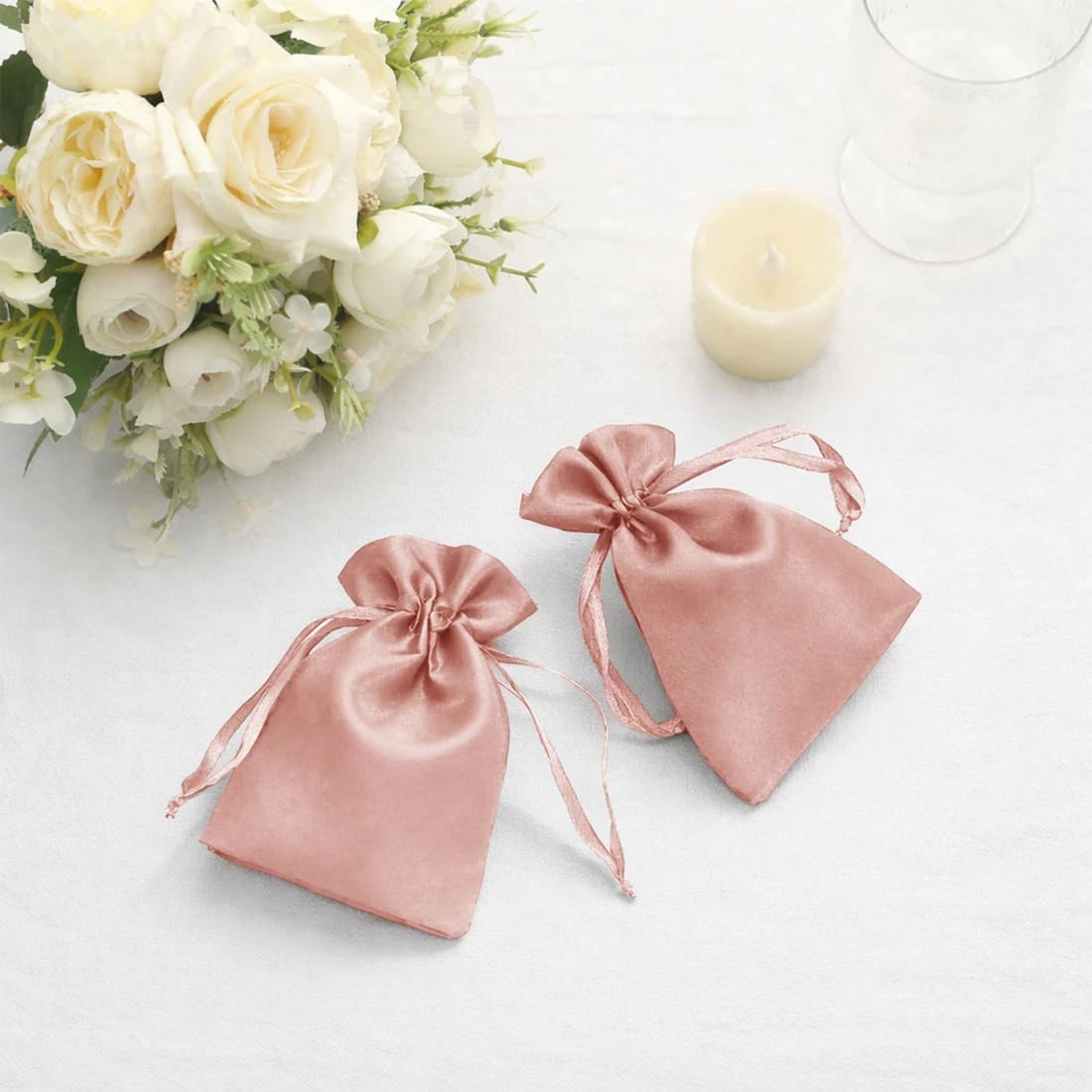 60 Favor Bags 3x4 in Satin Wedding Party Drawstring Pouch